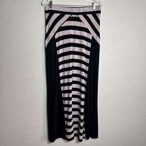 LAPIS XL Maxi Skirt Women Black Tan Striped High Waist Stretch Knit Long Chevron